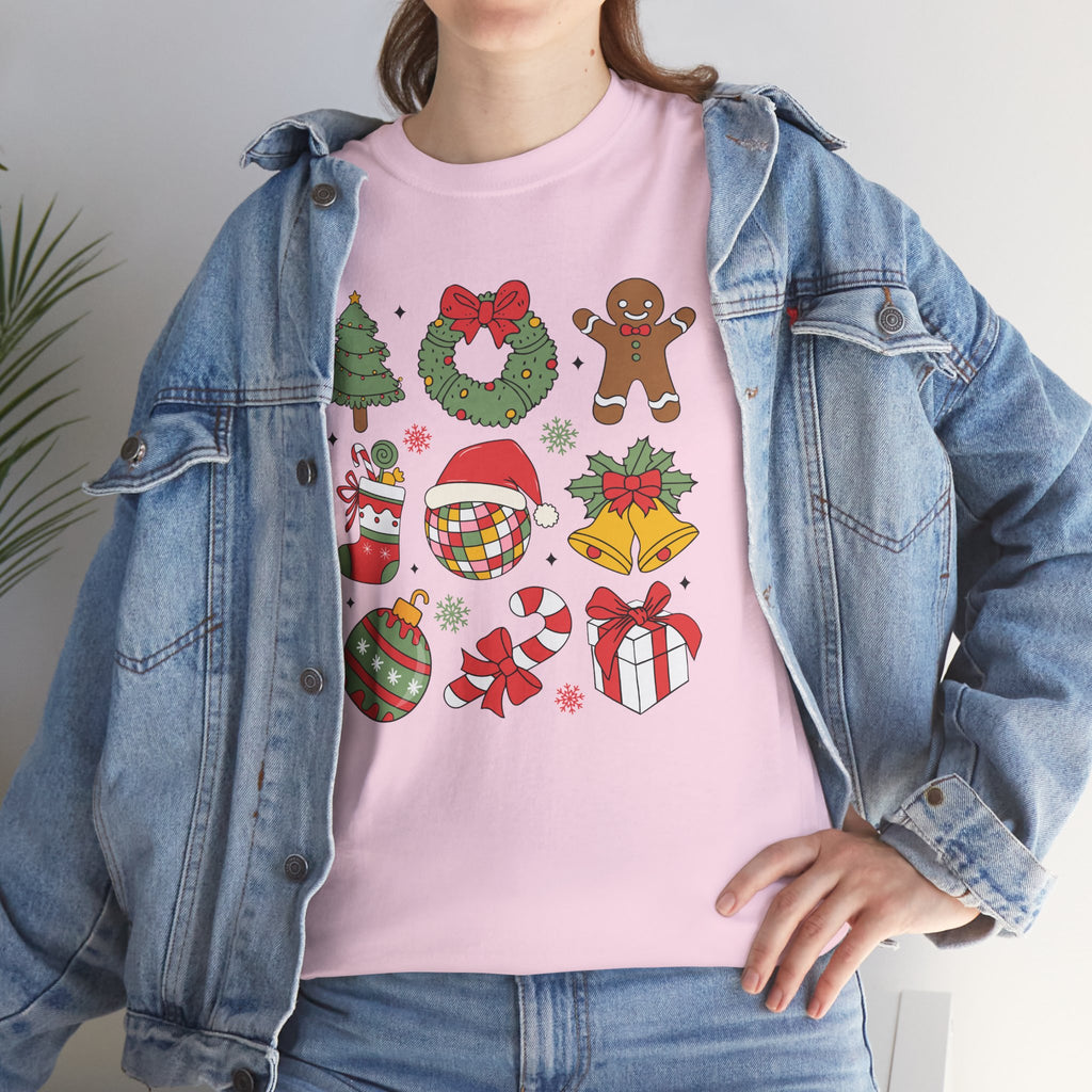 Festive Holiday Heavy Cotton Tee - Christmas Cheer Design