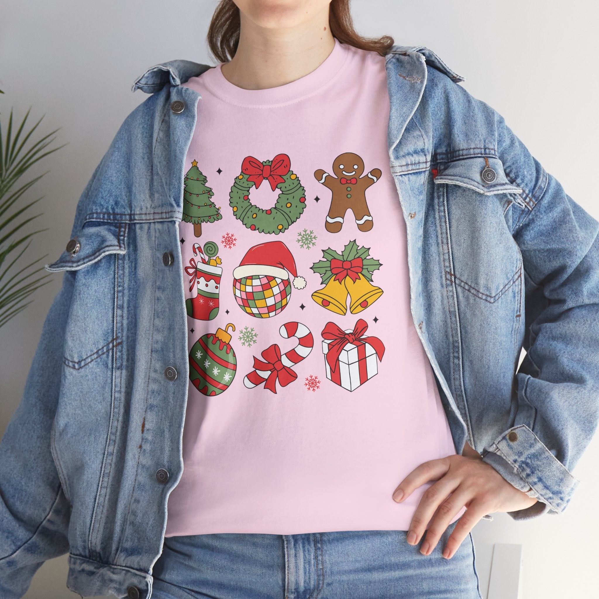 Festive Holiday Heavy Cotton Tee - Christmas Cheer Design