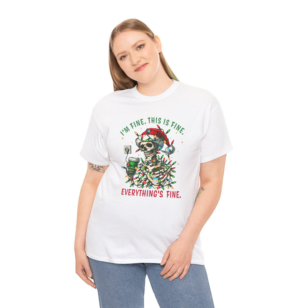 Funny Christmas Skeleton Tee - 'I'm Fine, This is Fine' Holiday T-Shirt