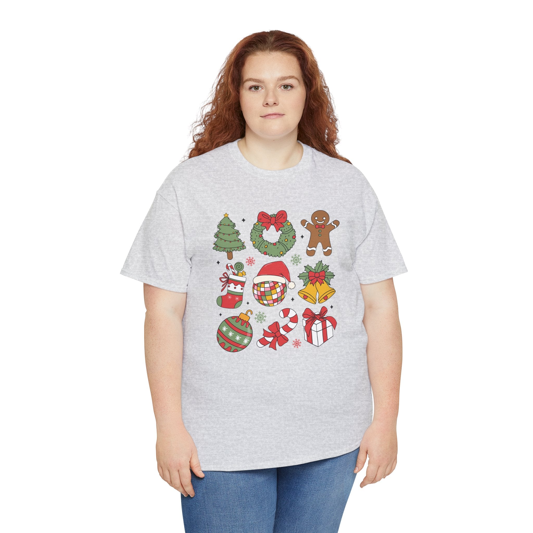 Festive Holiday Heavy Cotton Tee - Christmas Cheer Design