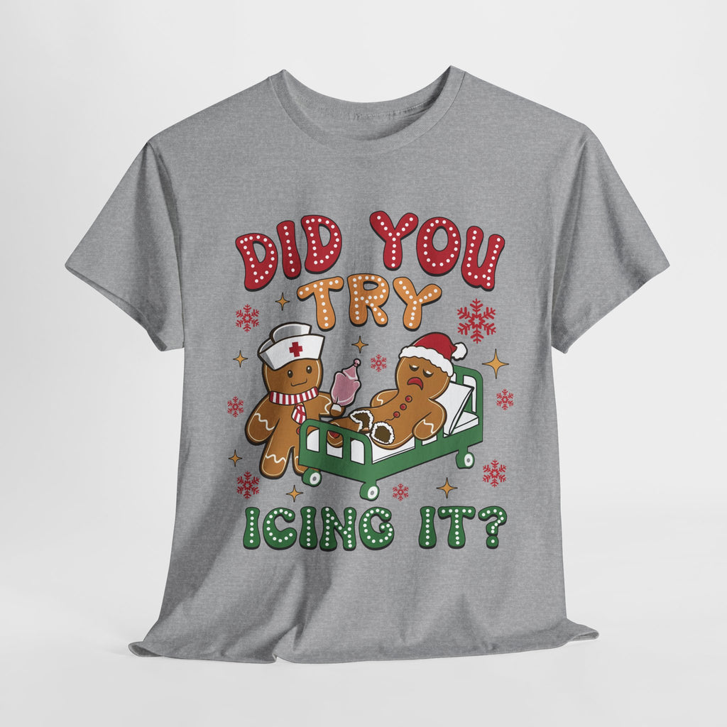 Playful Holiday Heavy Cotton Tee - 'Did You Try Icing It?'