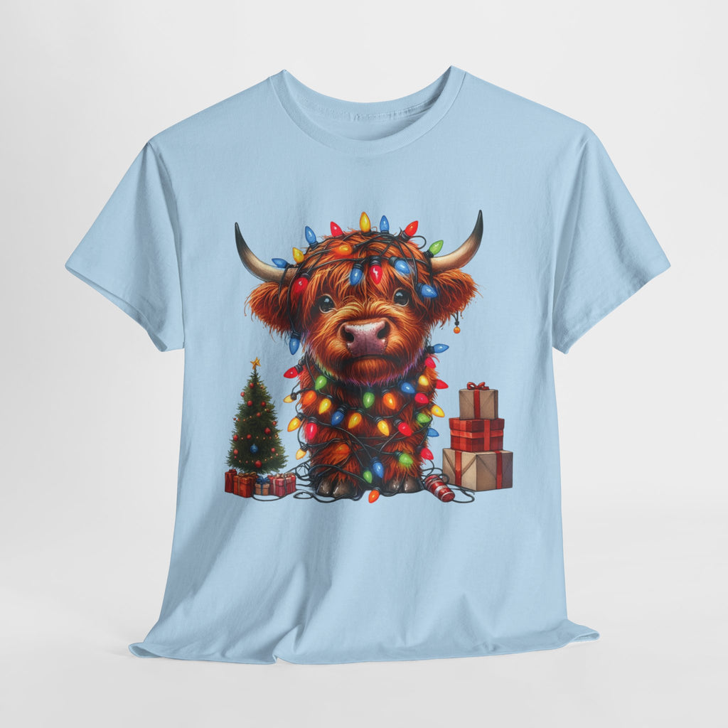 Festive Highland Cow Heavy Cotton Tee - Holiday Cheer