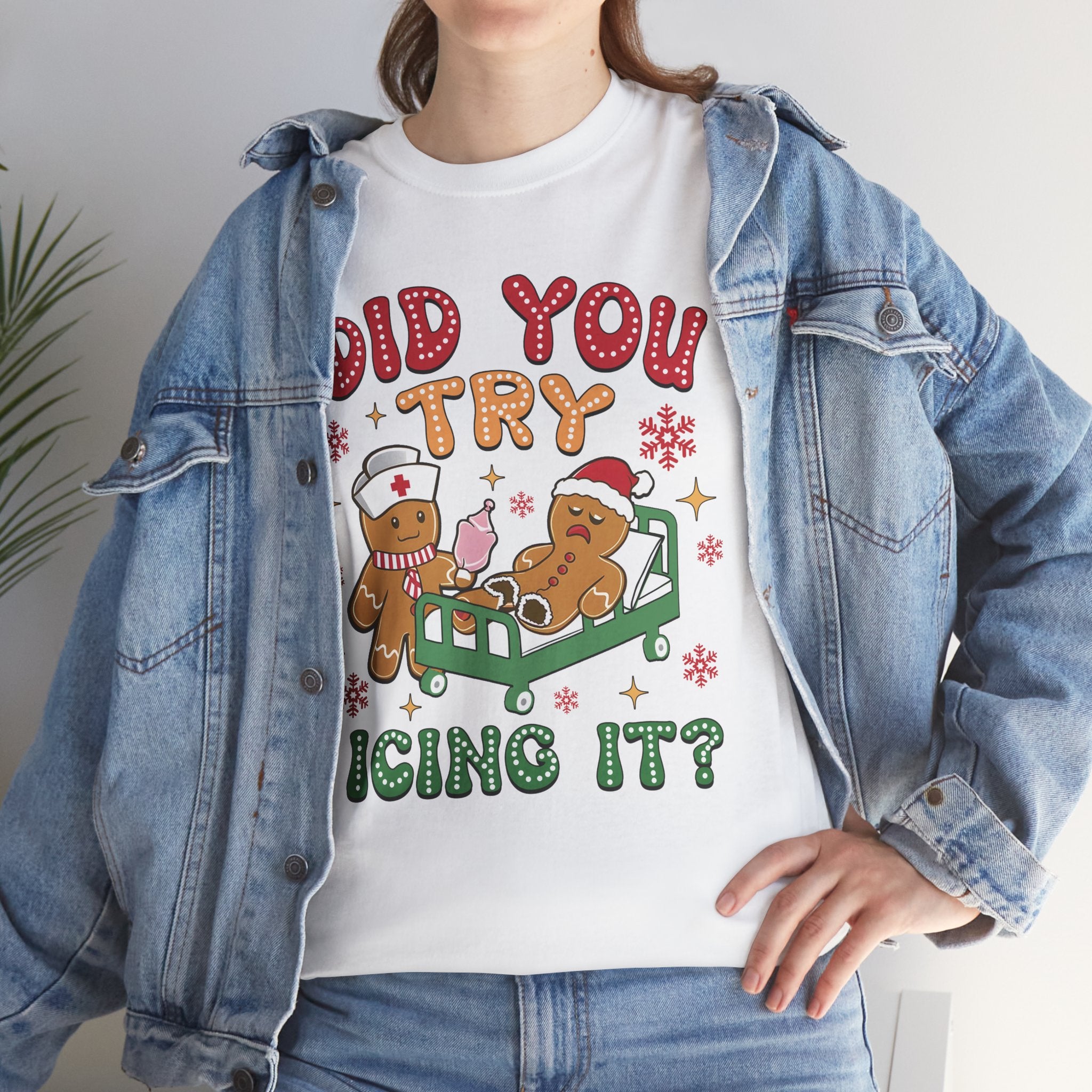 Playful Holiday Heavy Cotton Tee - 'Did You Try Icing It?'
