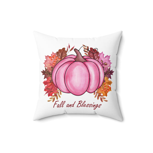 Fall and Blessings Pink Pumpkin Decorative Pillow