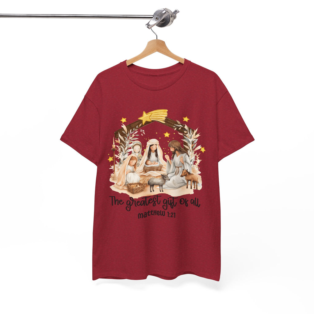 The Greatest Gift of All Heavy Cotton Tee - Christmas Nativity Design