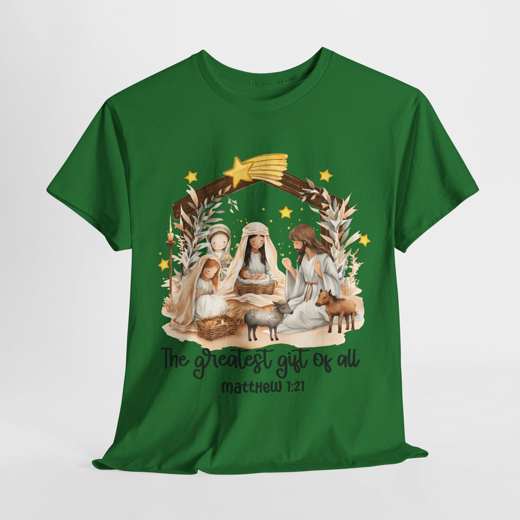 The Greatest Gift of All Heavy Cotton Tee - Christmas Nativity Design