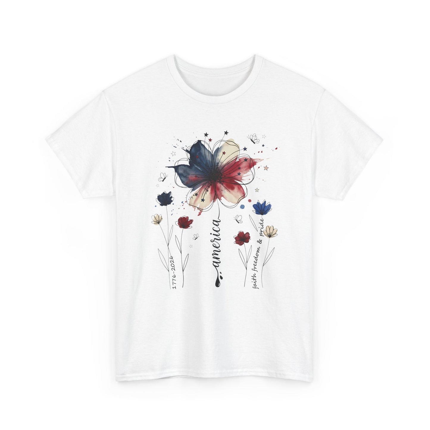 Patriotic Watercolor Butterfly T‑Shirt — America Floral Tee
