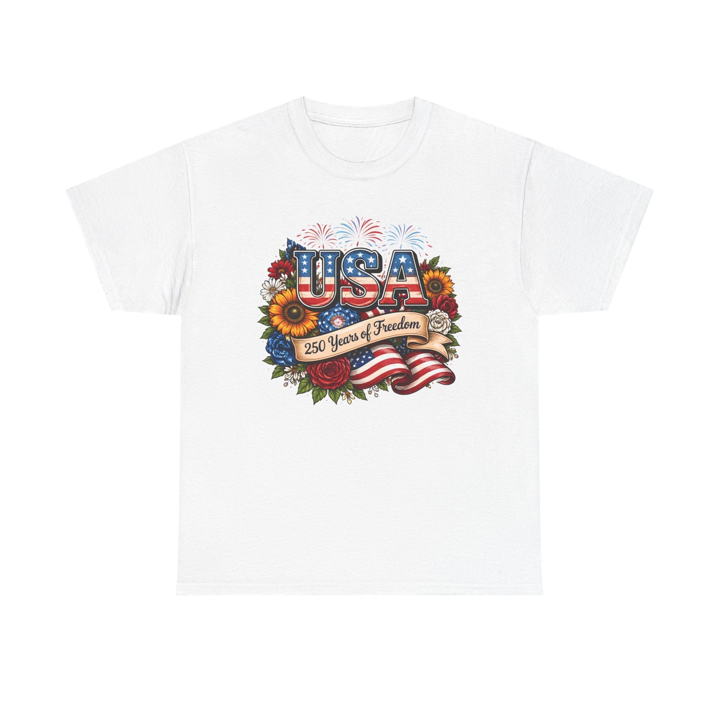USA 250 Years of Freedom Patriotic Flag & Sunflower Graphic