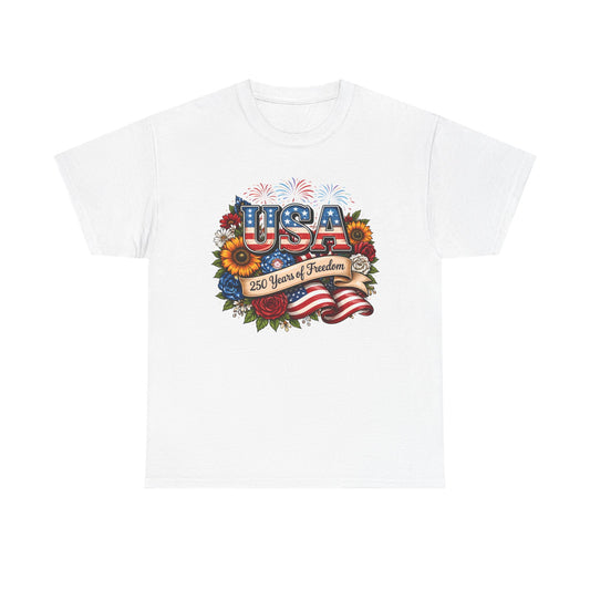 USA 250 Years of Freedom Patriotic Flag & Sunflower Graphic
