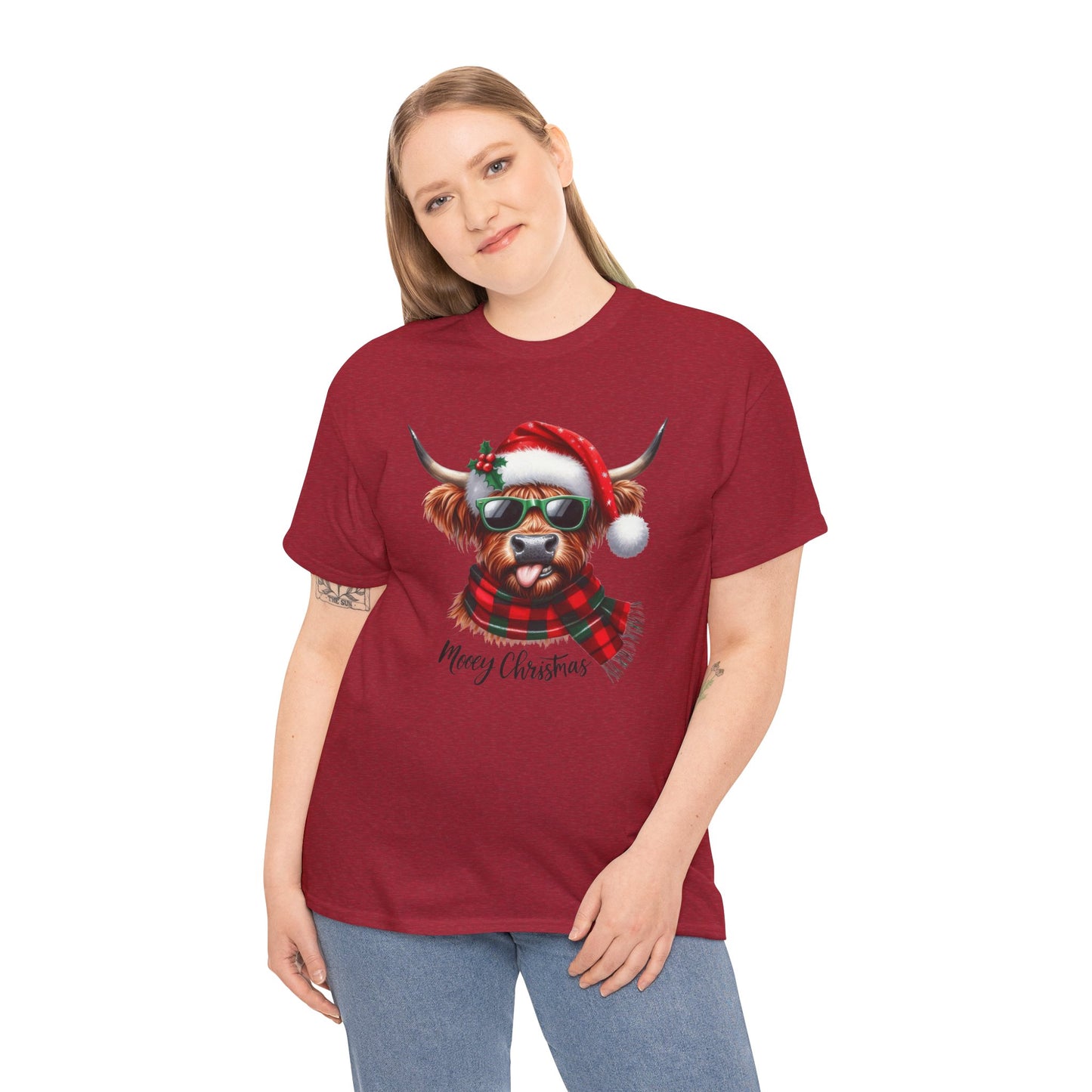 Merry Christmas Highland Cow Tee - Heavy Cotton Shirt