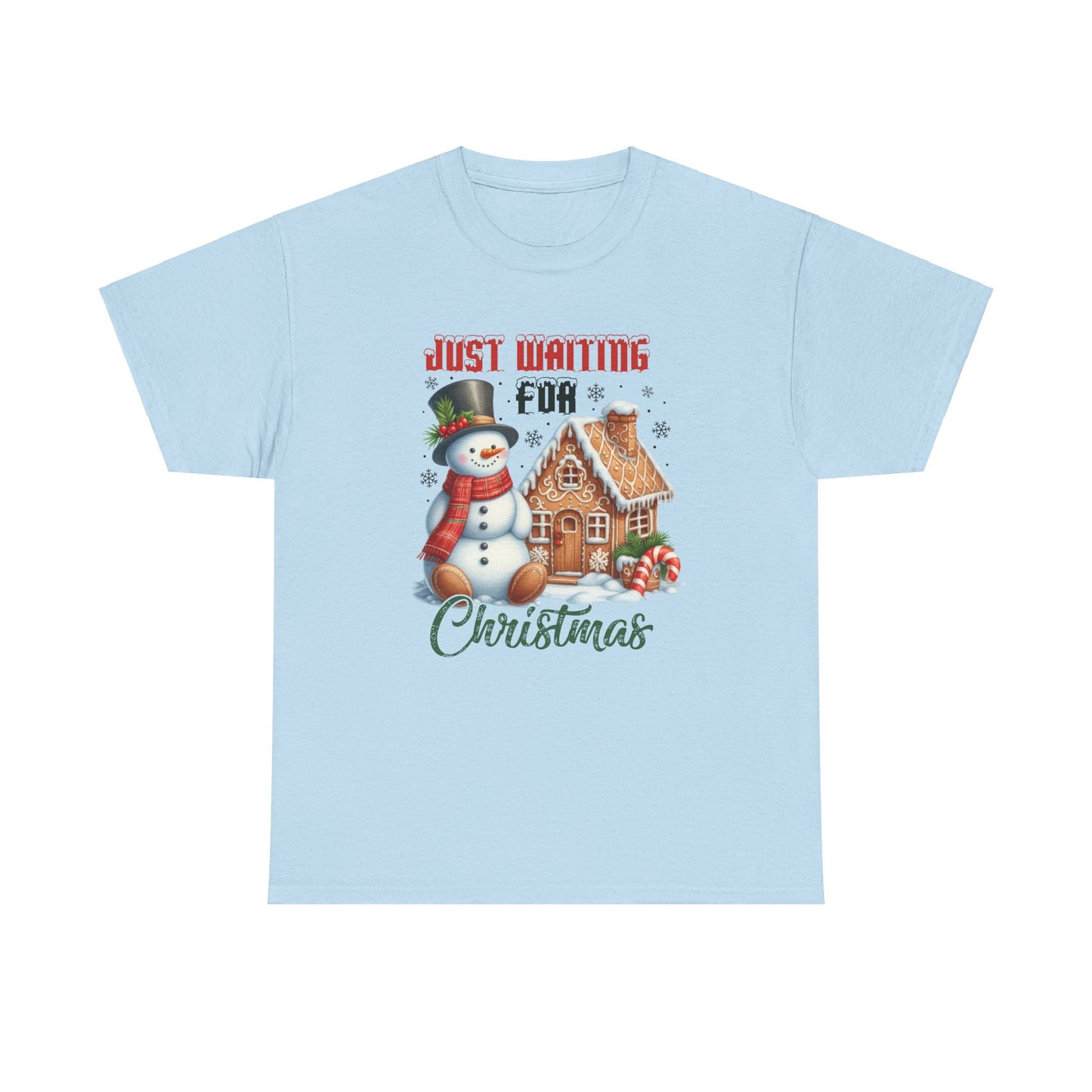 Christmas Snowman Heavy Cotton Tee - 'Just Waiting for Christmas'