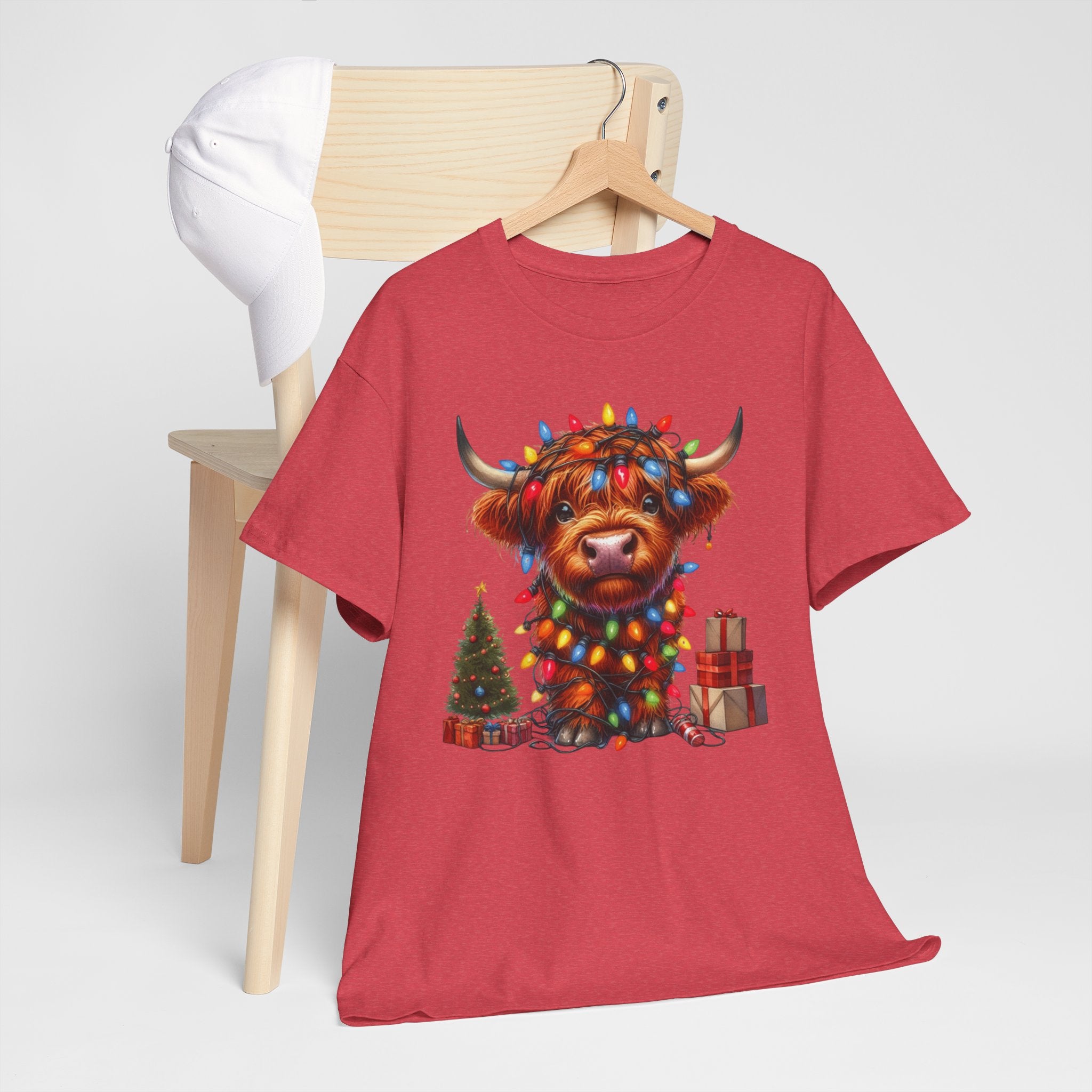 Festive Highland Cow Heavy Cotton Tee - Holiday Cheer