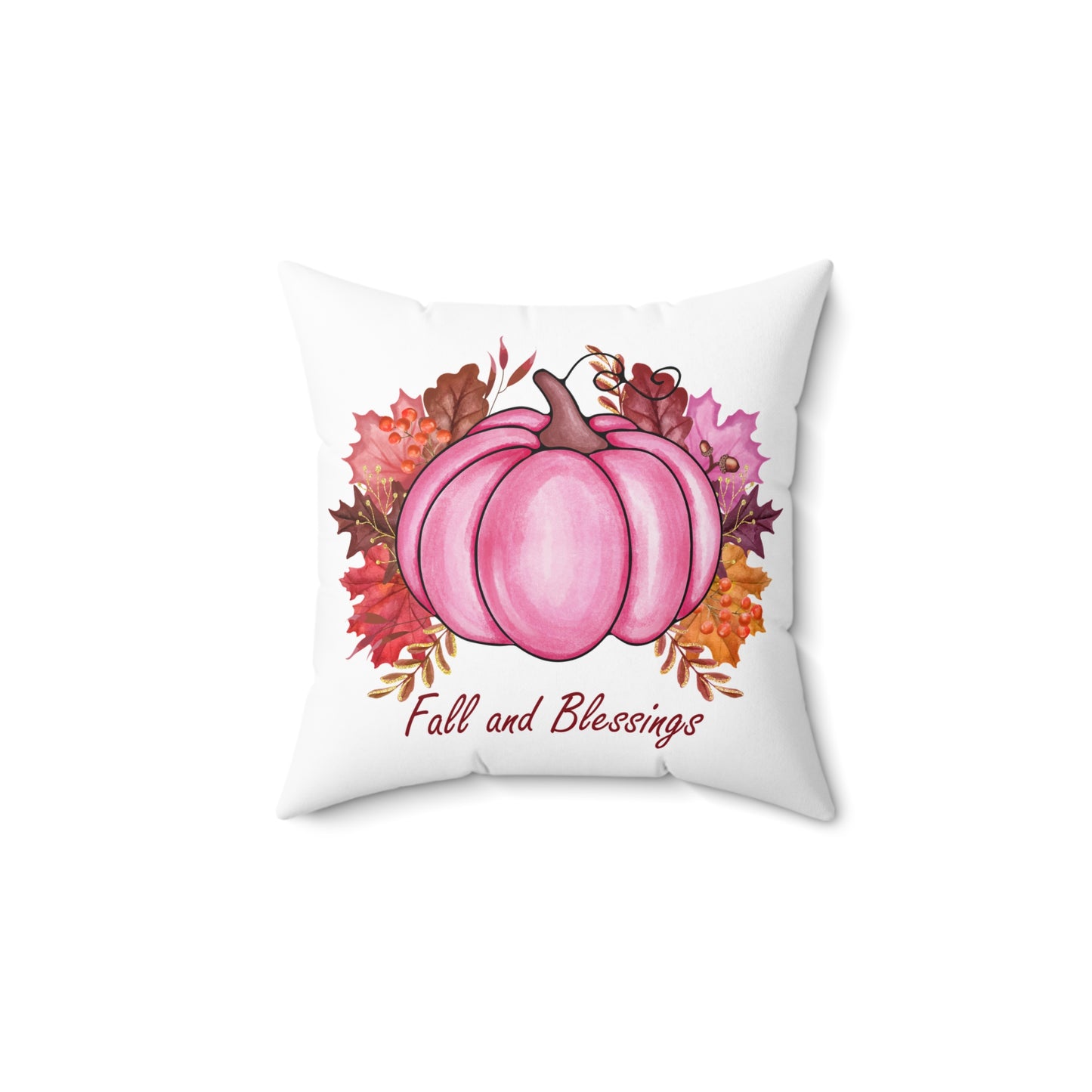 Fall and Blessings Pink Pumpkin Decorative Pillow