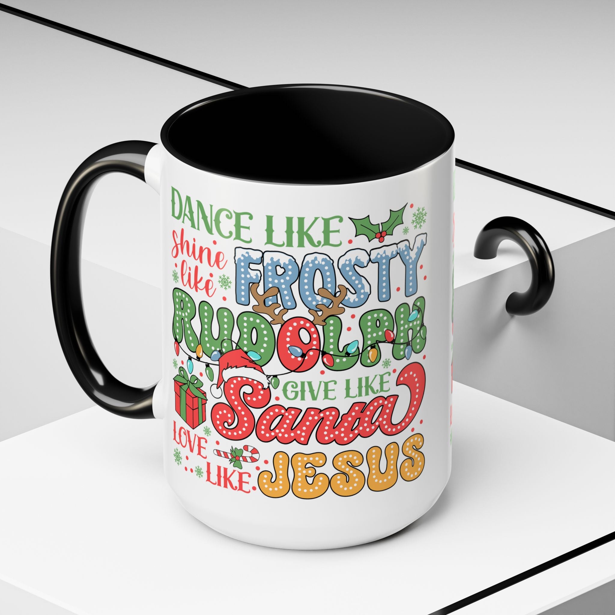 Festive Accent Coffee Mug - Holiday Cheer with Santa & Friends Design
