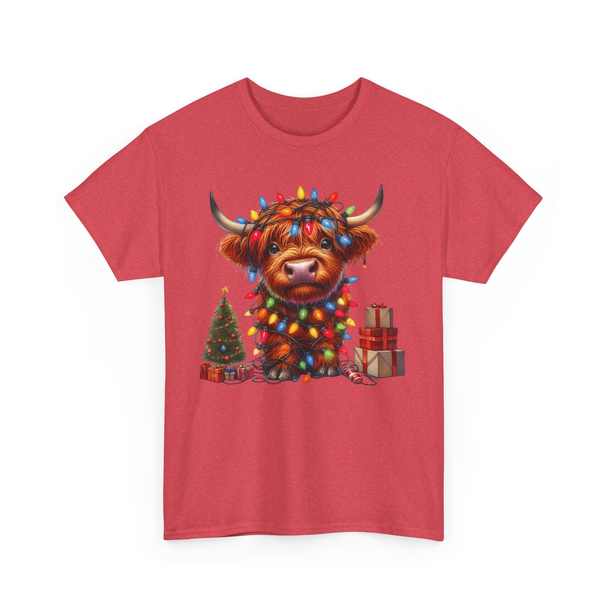 Festive Highland Cow Heavy Cotton Tee - Holiday Cheer