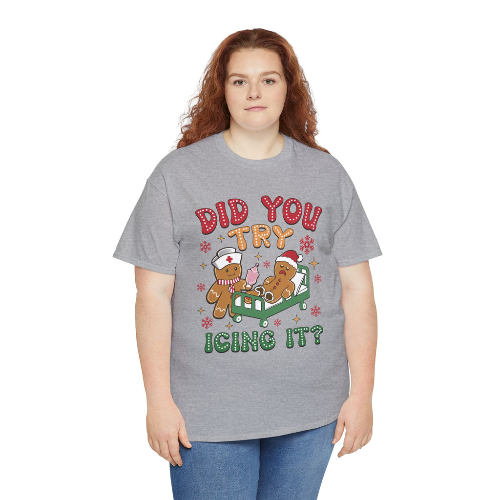 Playful Holiday Heavy Cotton Tee - 'Did You Try Icing It?'