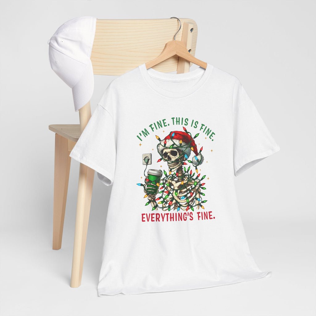Funny Christmas Skeleton Tee - 'I'm Fine, This is Fine' Holiday T-Shirt