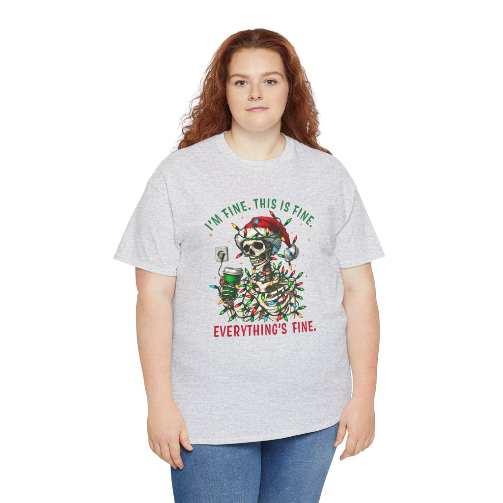 Funny Christmas Skeleton Tee - 'I'm Fine, This is Fine' Holiday T-Shirt