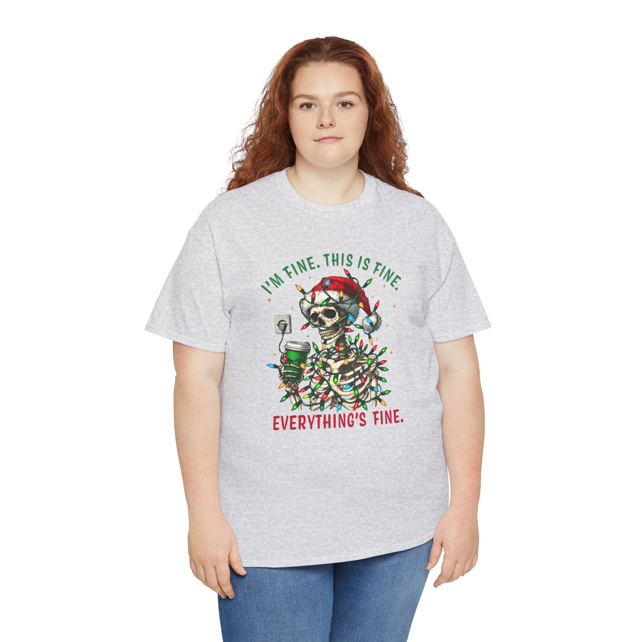 Funny Christmas Skeleton Tee - 'I'm Fine, This is Fine' Holiday T-Shirt