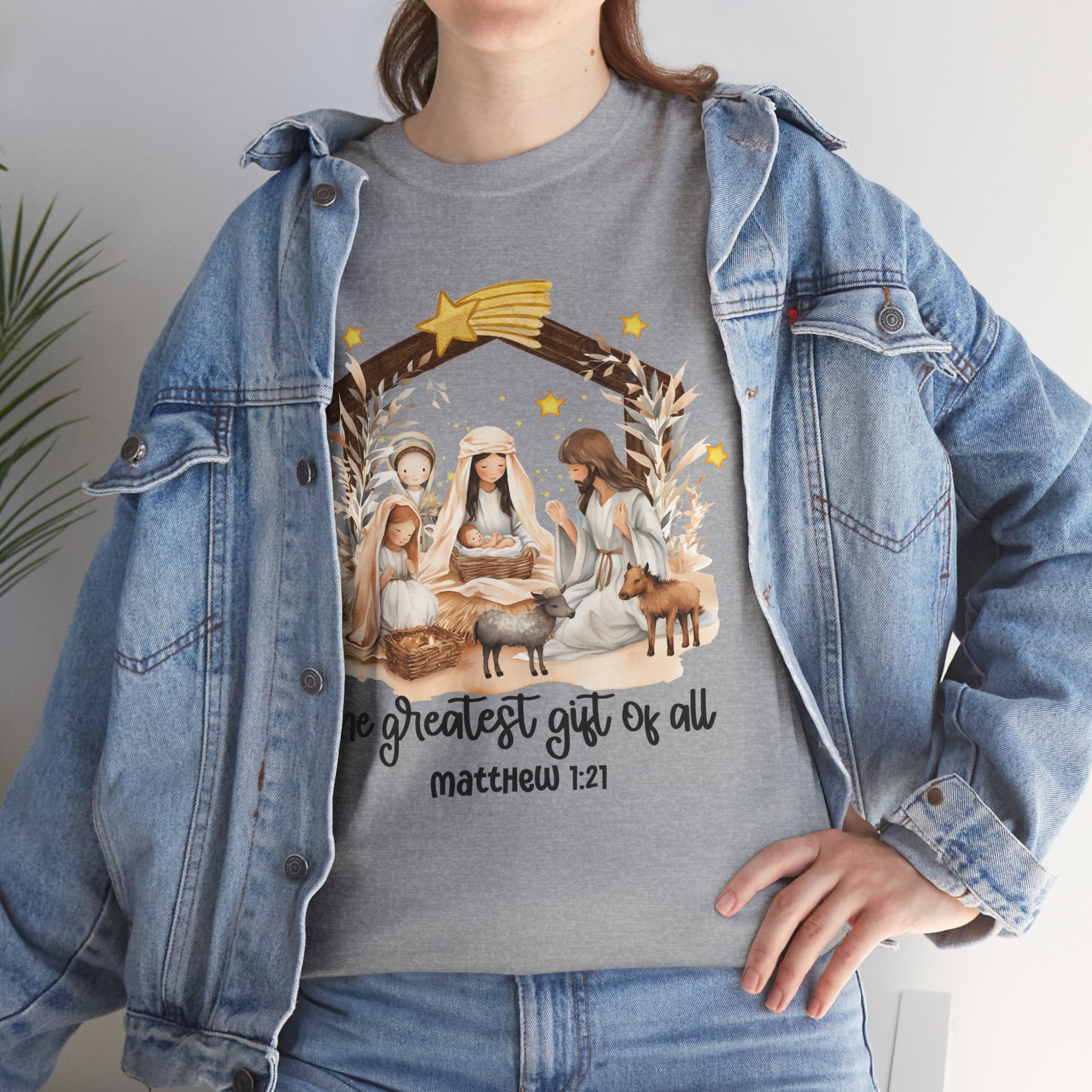 The Greatest Gift of All Heavy Cotton Tee - Christmas Nativity Design