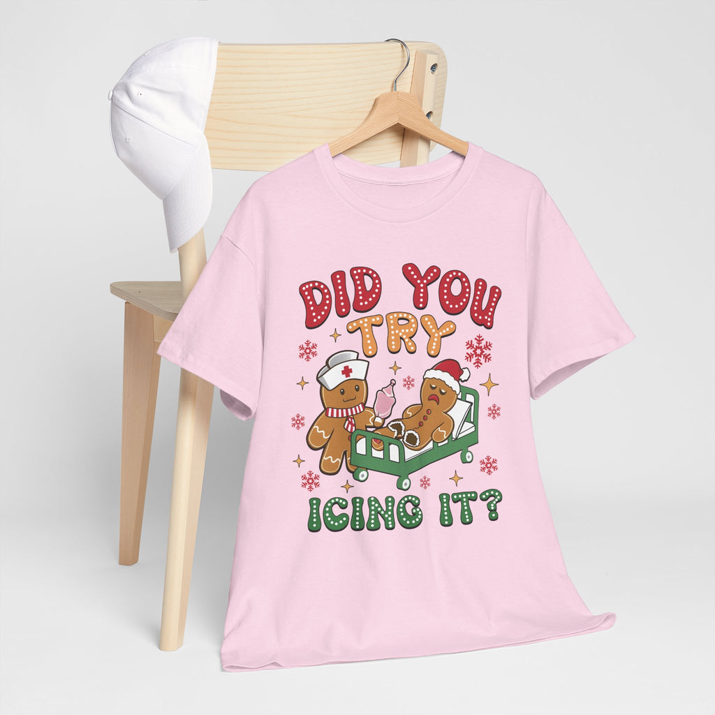 Playful Holiday Heavy Cotton Tee - 'Did You Try Icing It?'