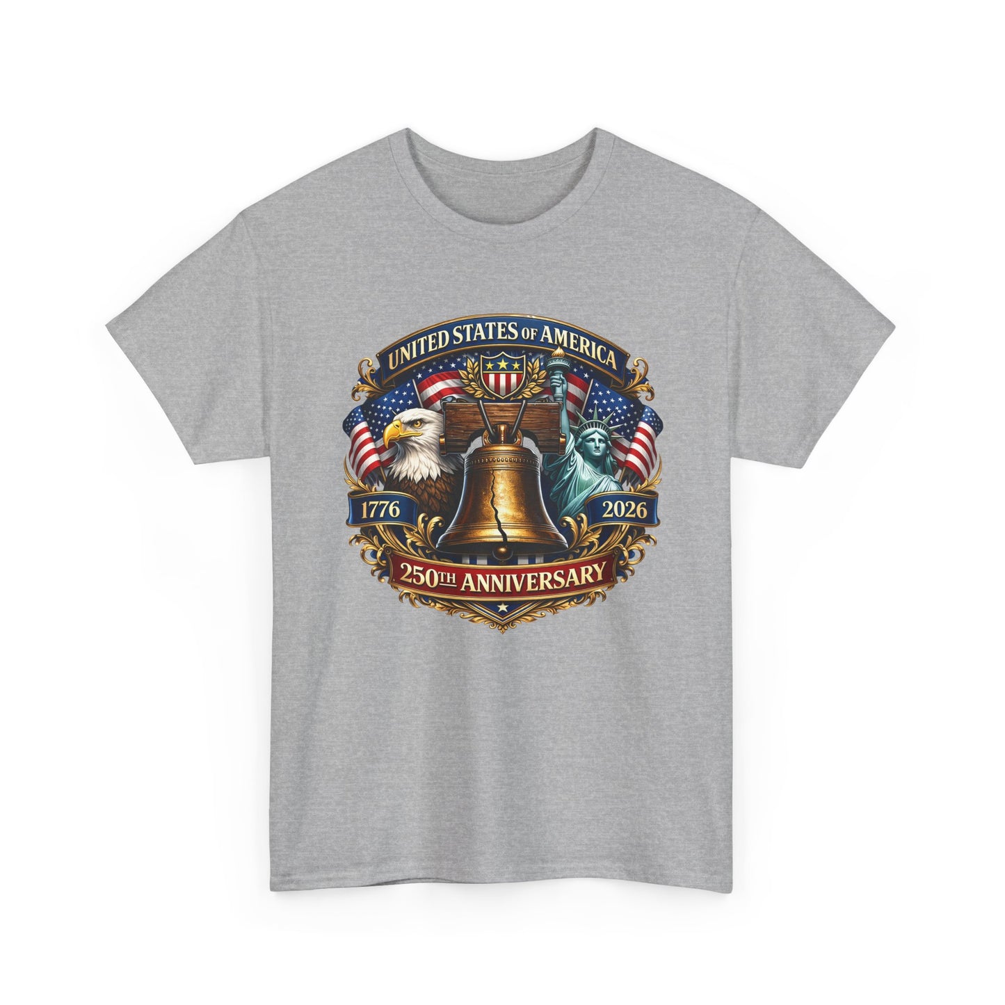 Liberty 250th Anniversary T-Shirt — USA Eagle, Liberty Bell & Statue of Liberty Graphic