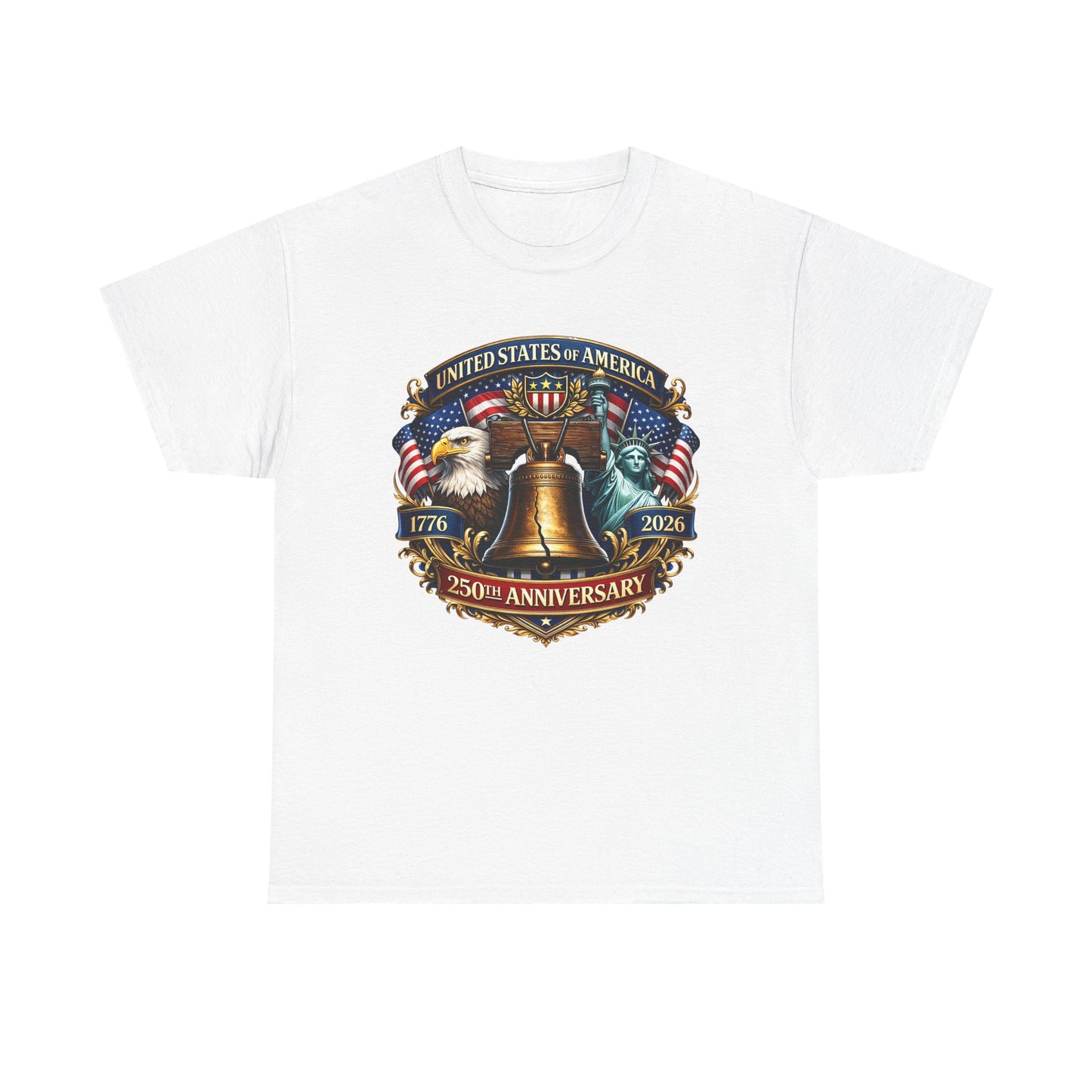 Liberty 250th Anniversary T-Shirt — USA Eagle, Liberty Bell & Statue of Liberty Graphic