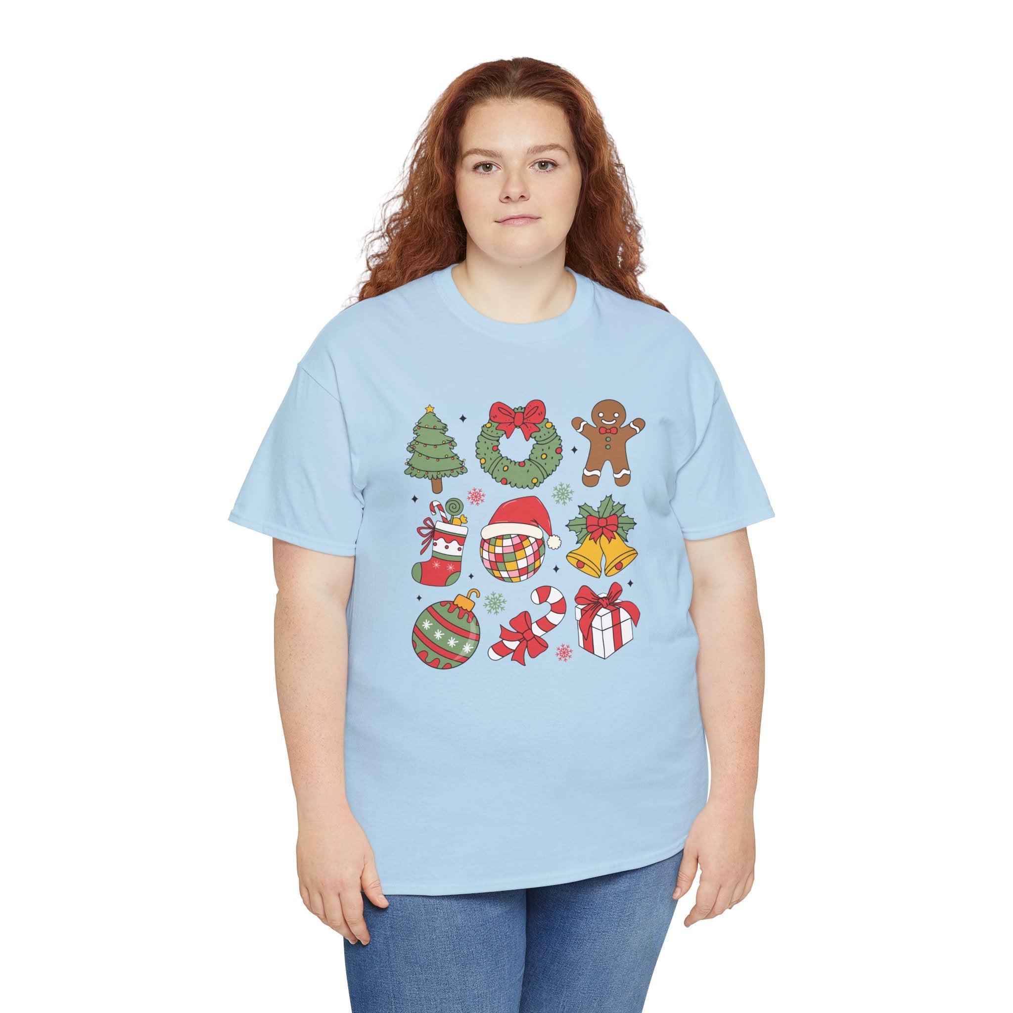Festive Holiday Heavy Cotton Tee - Christmas Cheer Design