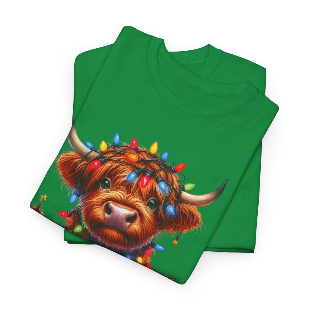 Festive Highland Cow Heavy Cotton Tee - Holiday Cheer