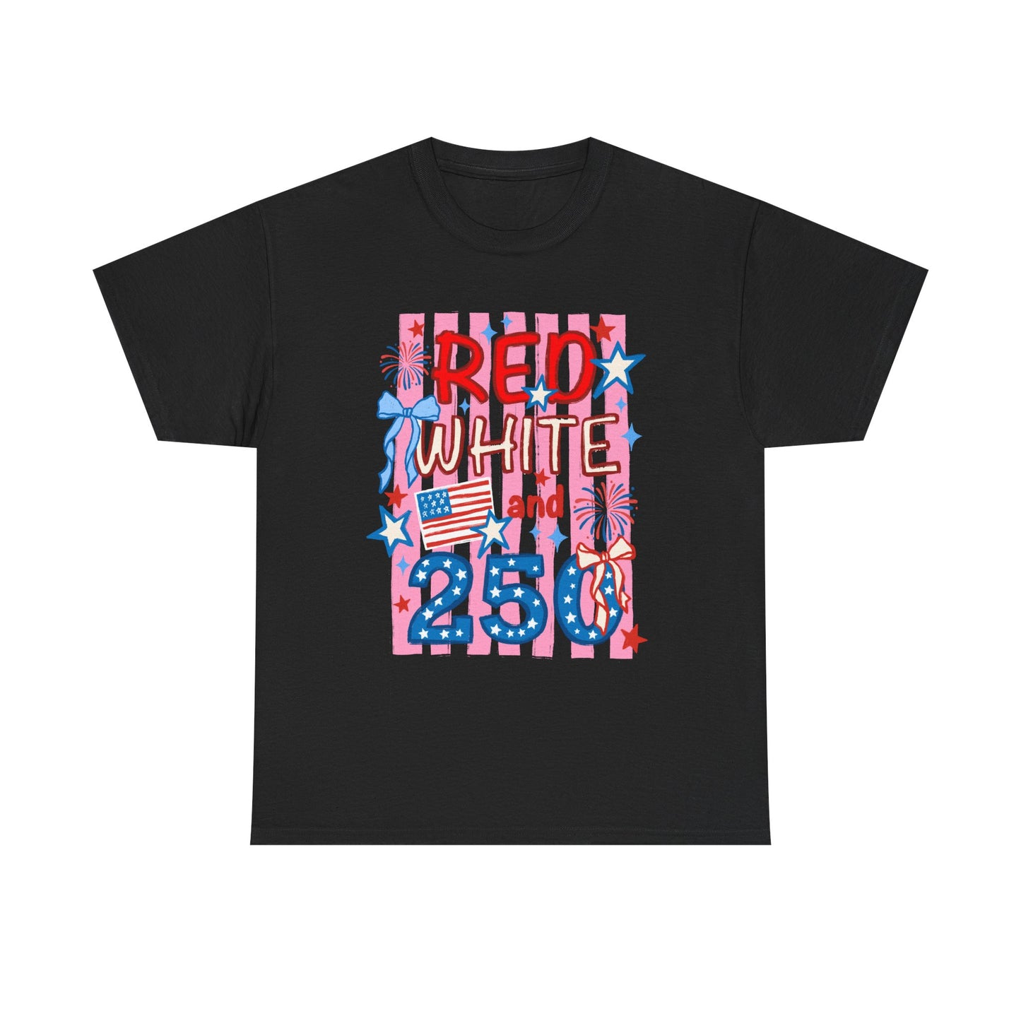 Patriotic "Red White and 250" Tee — 4th of July Fireworks Shirt