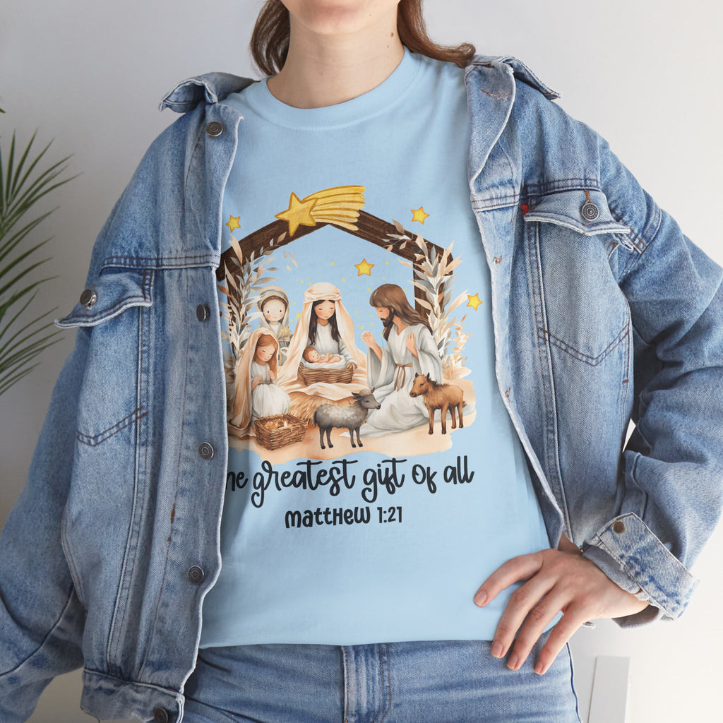 The Greatest Gift of All Heavy Cotton Tee - Christmas Nativity Design
