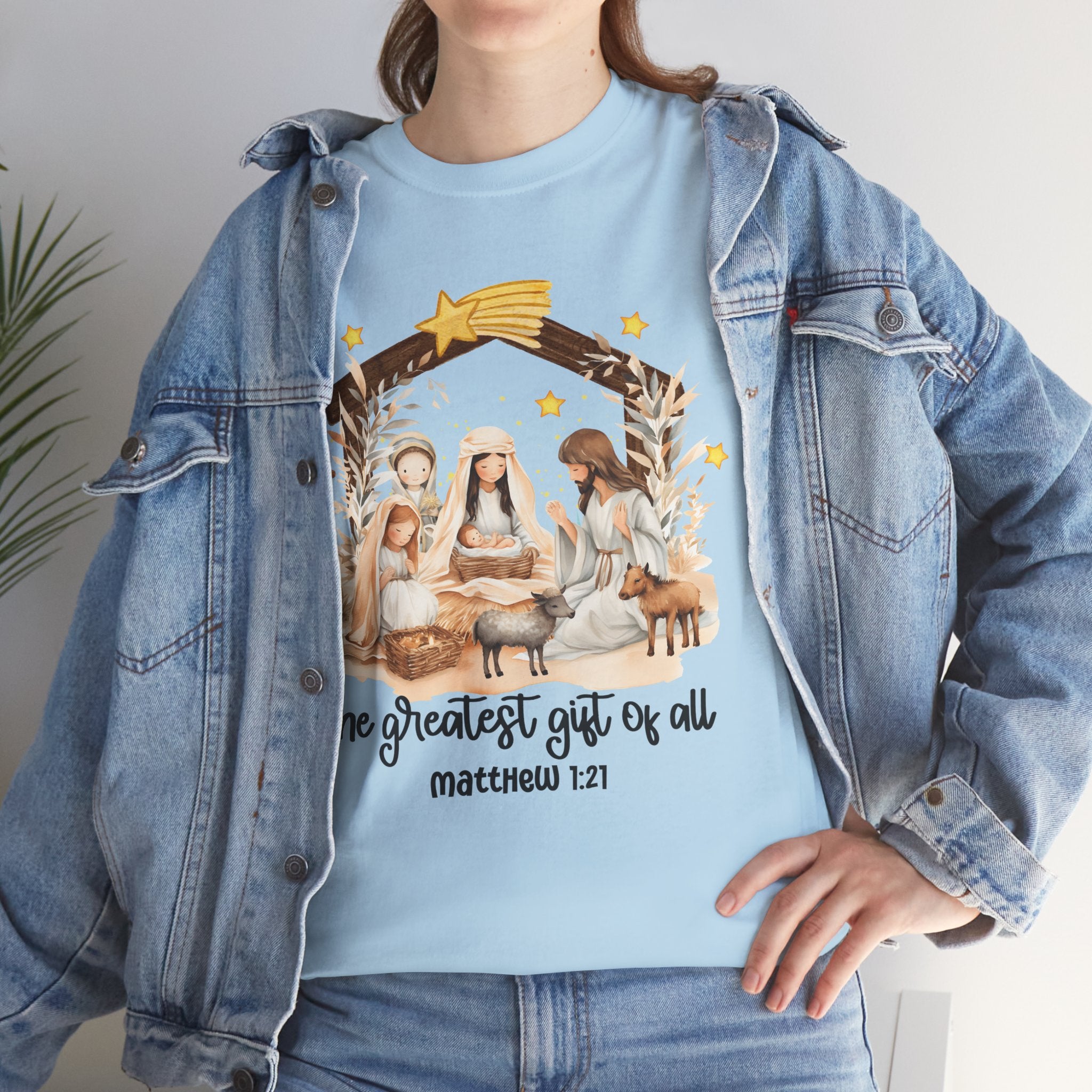 The Greatest Gift of All Heavy Cotton Tee - Christmas Nativity Design