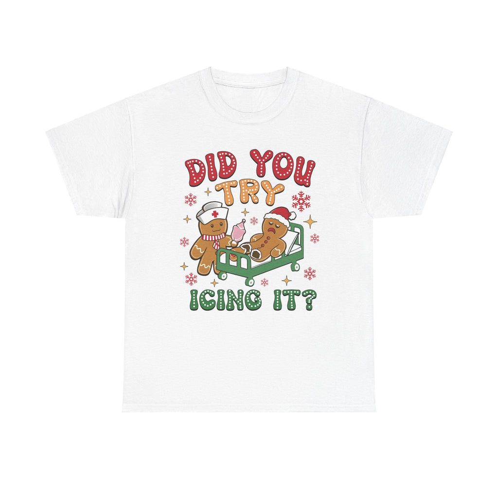Playful Holiday Heavy Cotton Tee - 'Did You Try Icing It?'