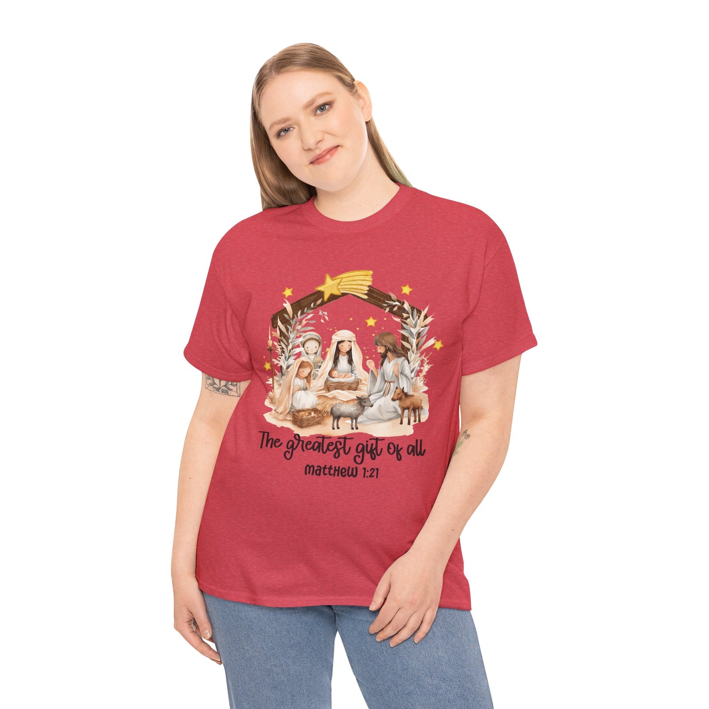 The Greatest Gift of All Heavy Cotton Tee - Christmas Nativity Design