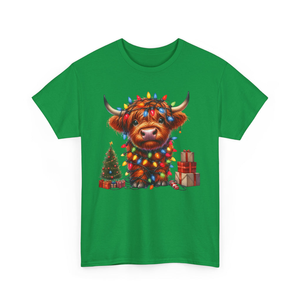 Festive Highland Cow Heavy Cotton Tee - Holiday Cheer