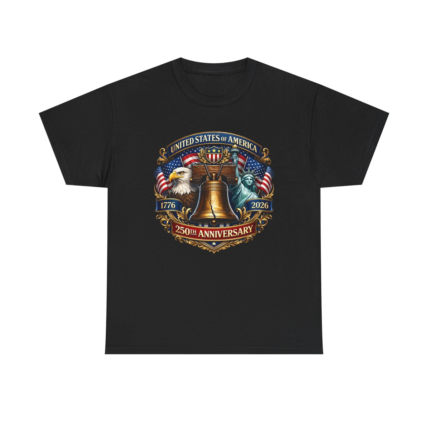 Liberty 250th Anniversary T-Shirt — USA Eagle, Liberty Bell & Statue of Liberty Graphic