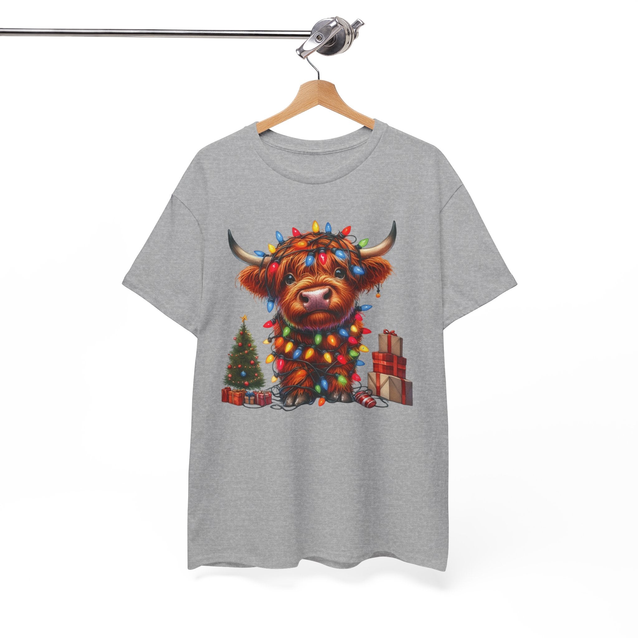 Festive Highland Cow Heavy Cotton Tee - Holiday Cheer