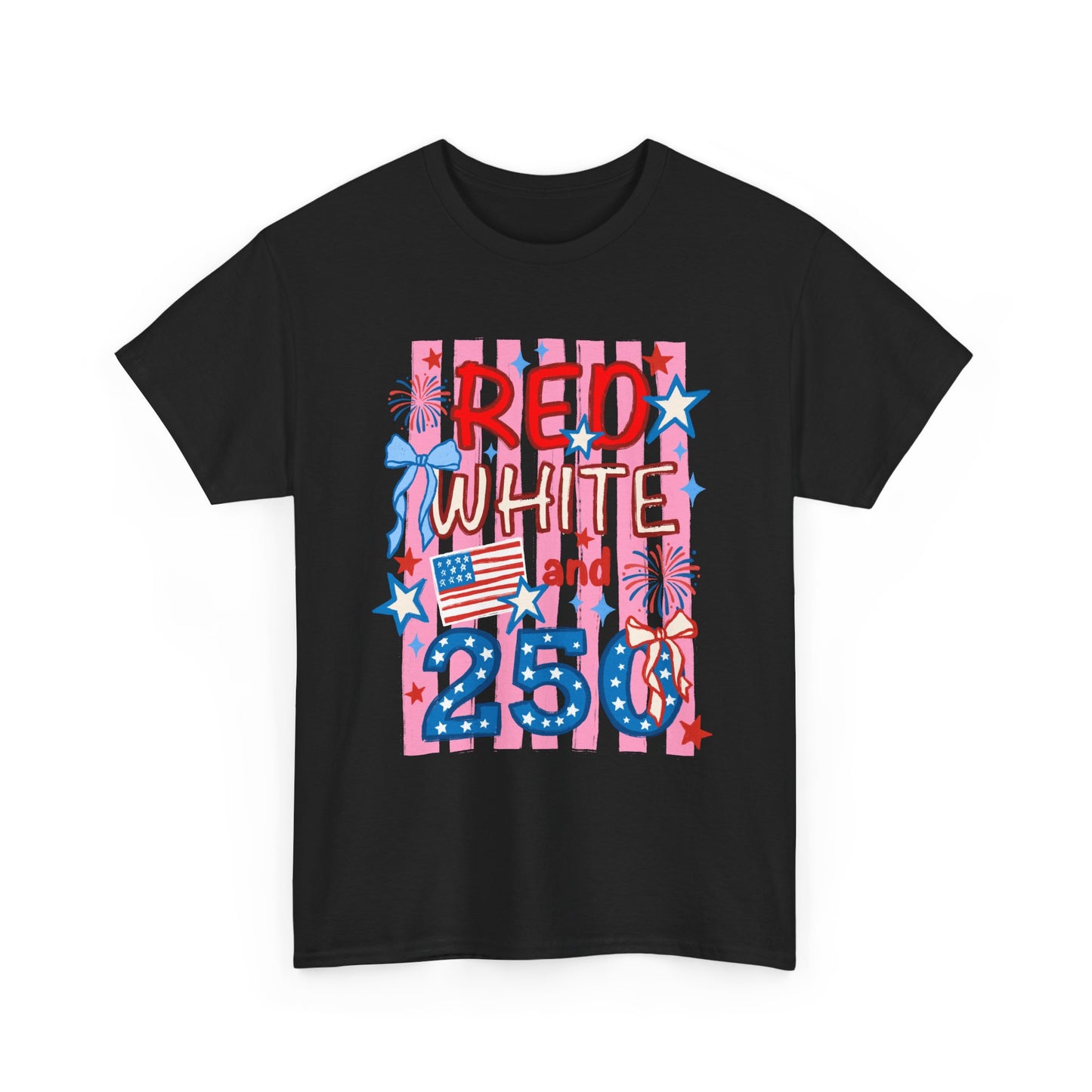 Patriotic "Red White and 250" Tee — 4th of July Fireworks Shirt