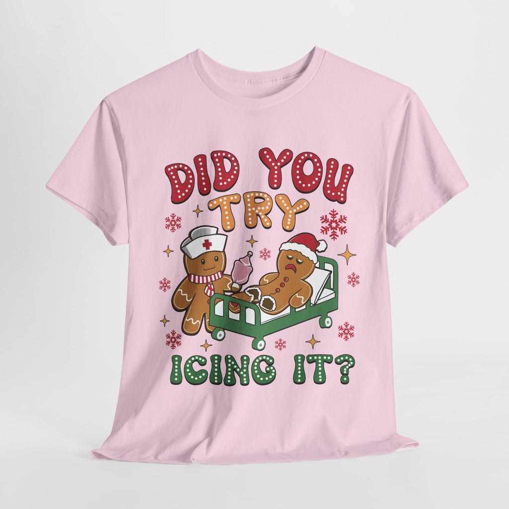 Playful Holiday Heavy Cotton Tee - 'Did You Try Icing It?'