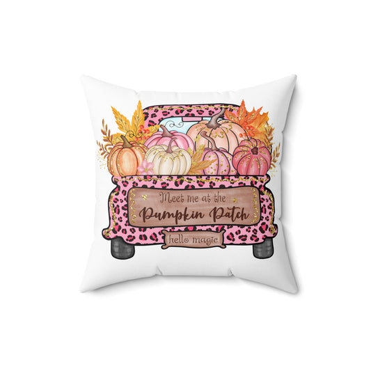 Autumn Pumpkin Patch Truck Pillow — Pink Leopard Fall Decorative Throw Pillow
