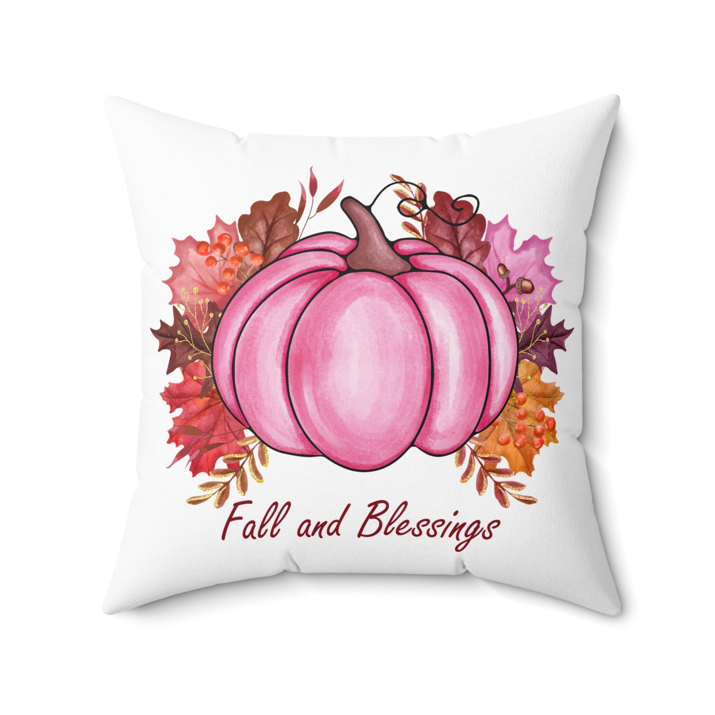 Fall and Blessings Pink Pumpkin Decorative Pillow
