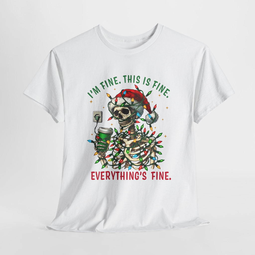 Funny Christmas Skeleton Tee - 'I'm Fine, This is Fine' Holiday T-Shirt