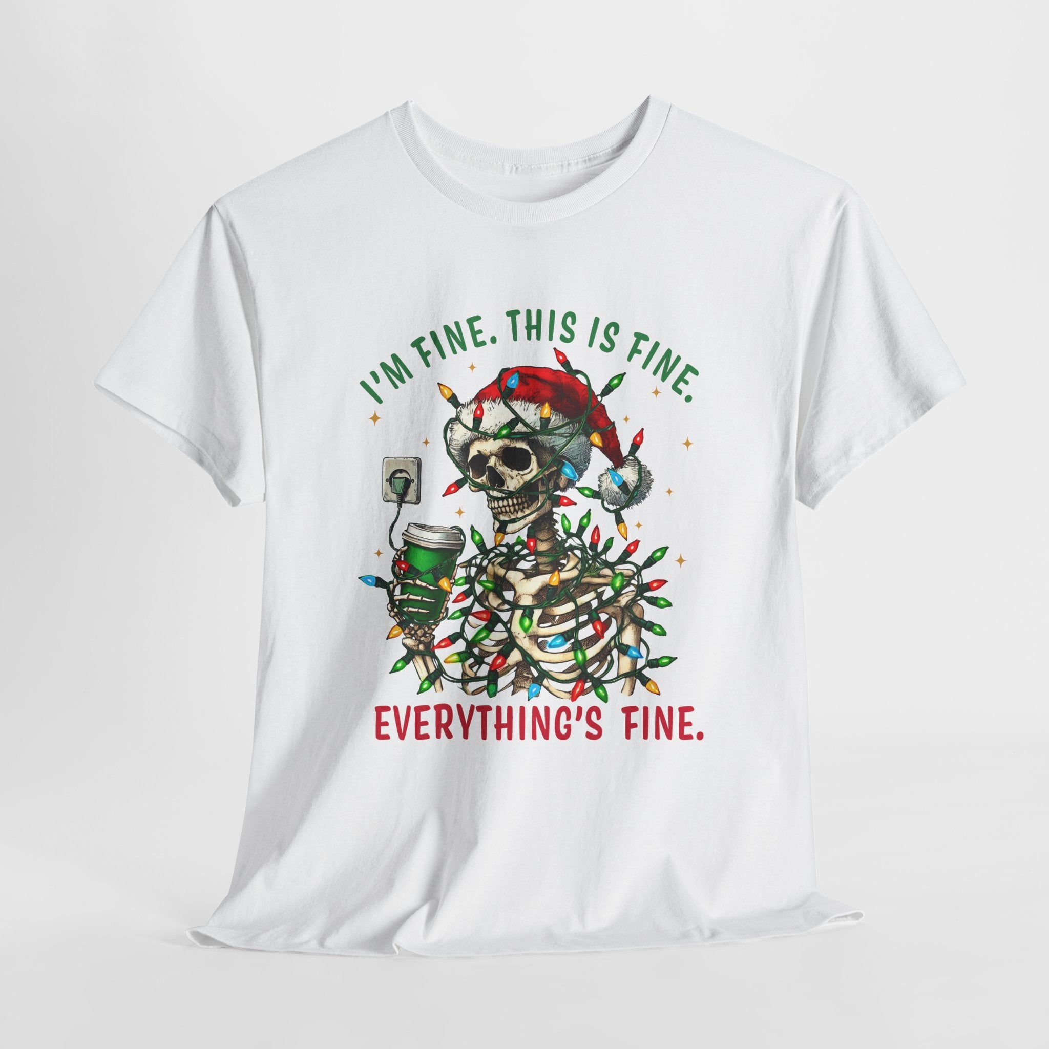 Funny Christmas Skeleton Tee - 'I'm Fine, This is Fine' Holiday T-Shirt