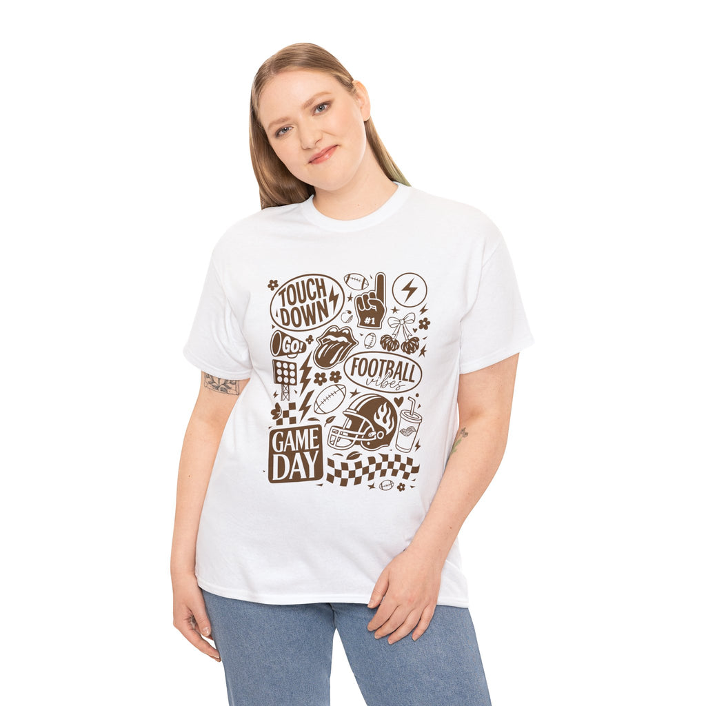 Football Game Day Heavy Cotton Tee with Touchdown Design