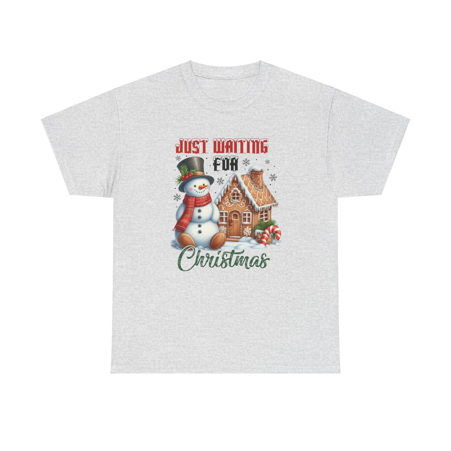 Christmas Snowman Heavy Cotton Tee - 'Just Waiting for Christmas'