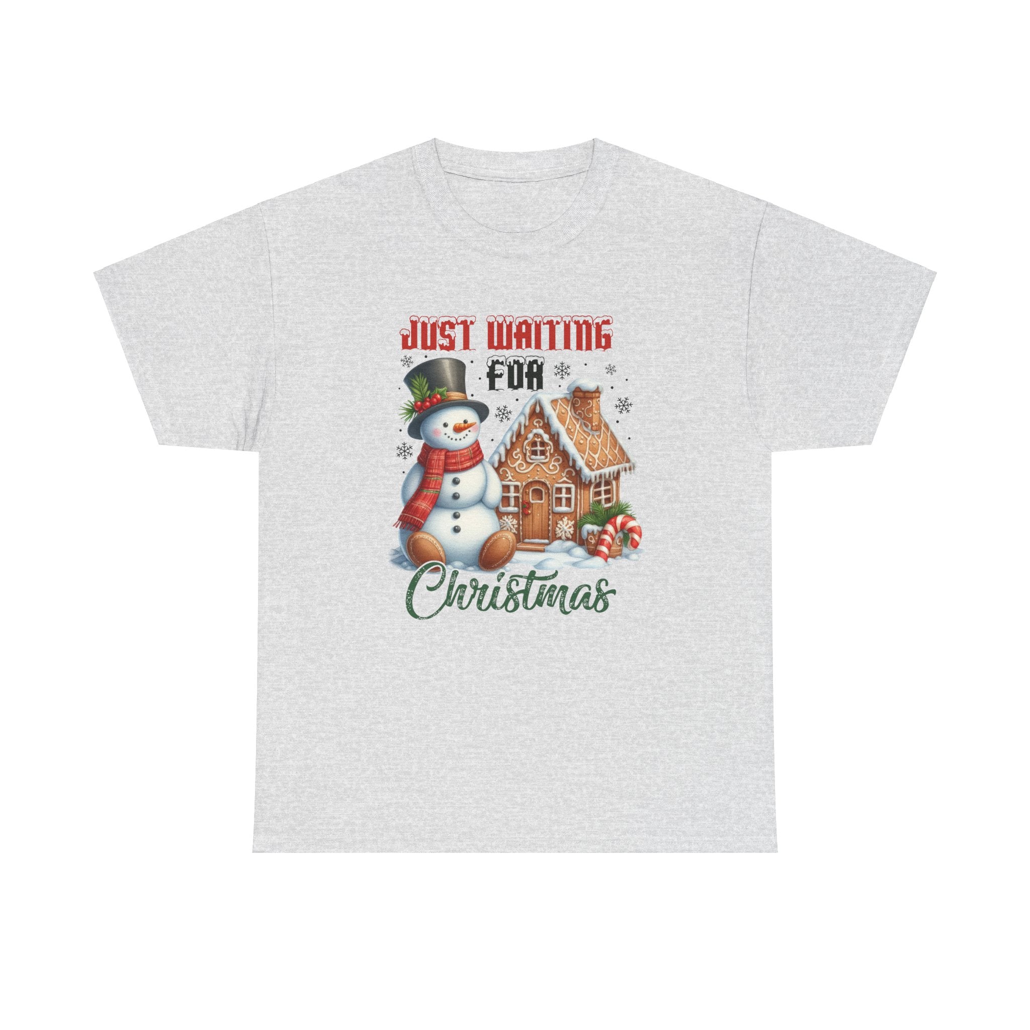 Christmas Snowman Heavy Cotton Tee - 'Just Waiting for Christmas'