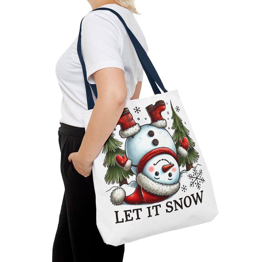 Festive Snowman Tote Bag - "Let It Snow" Christmas Shopping Bag