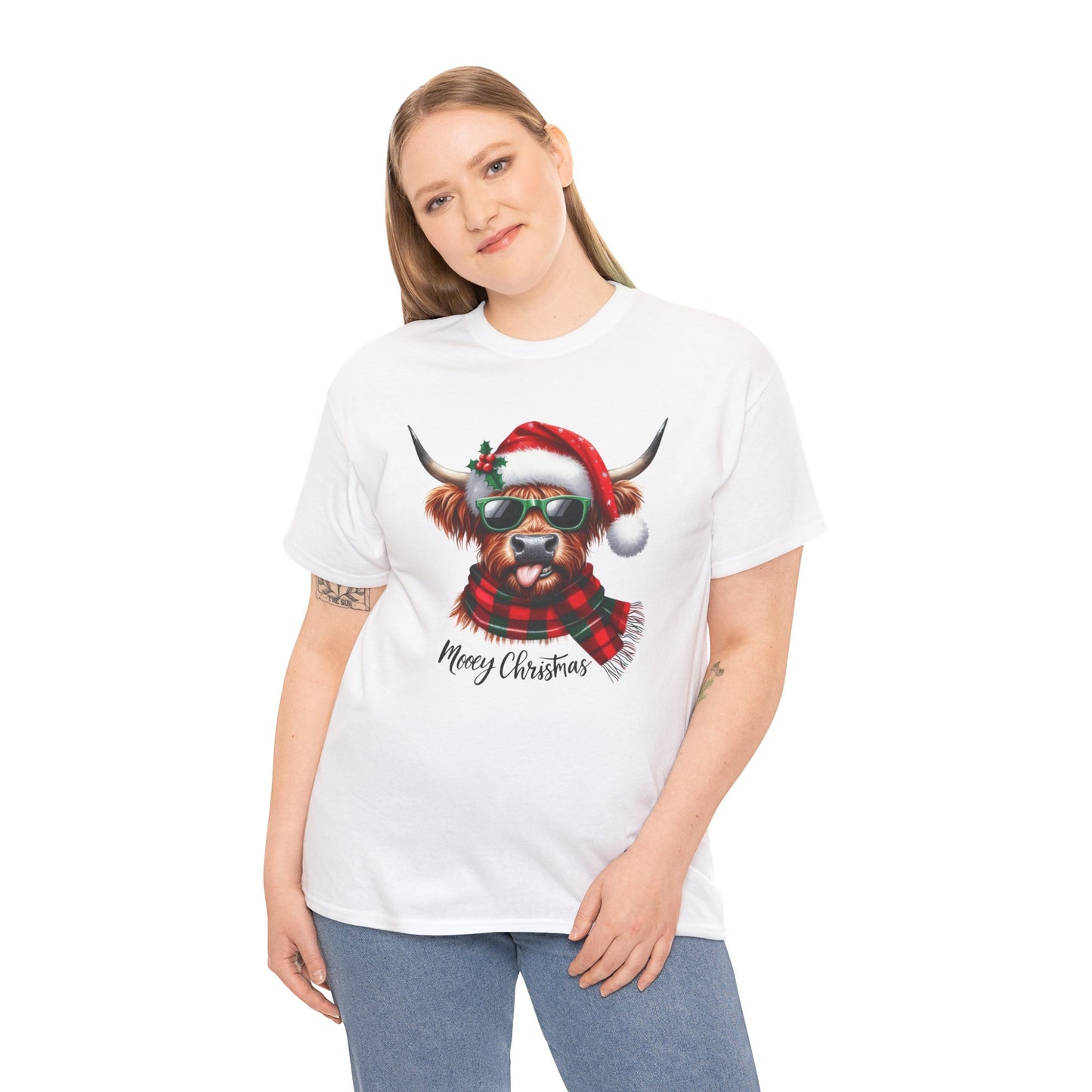 Merry Christmas Highland Cow Tee - Heavy Cotton Shirt