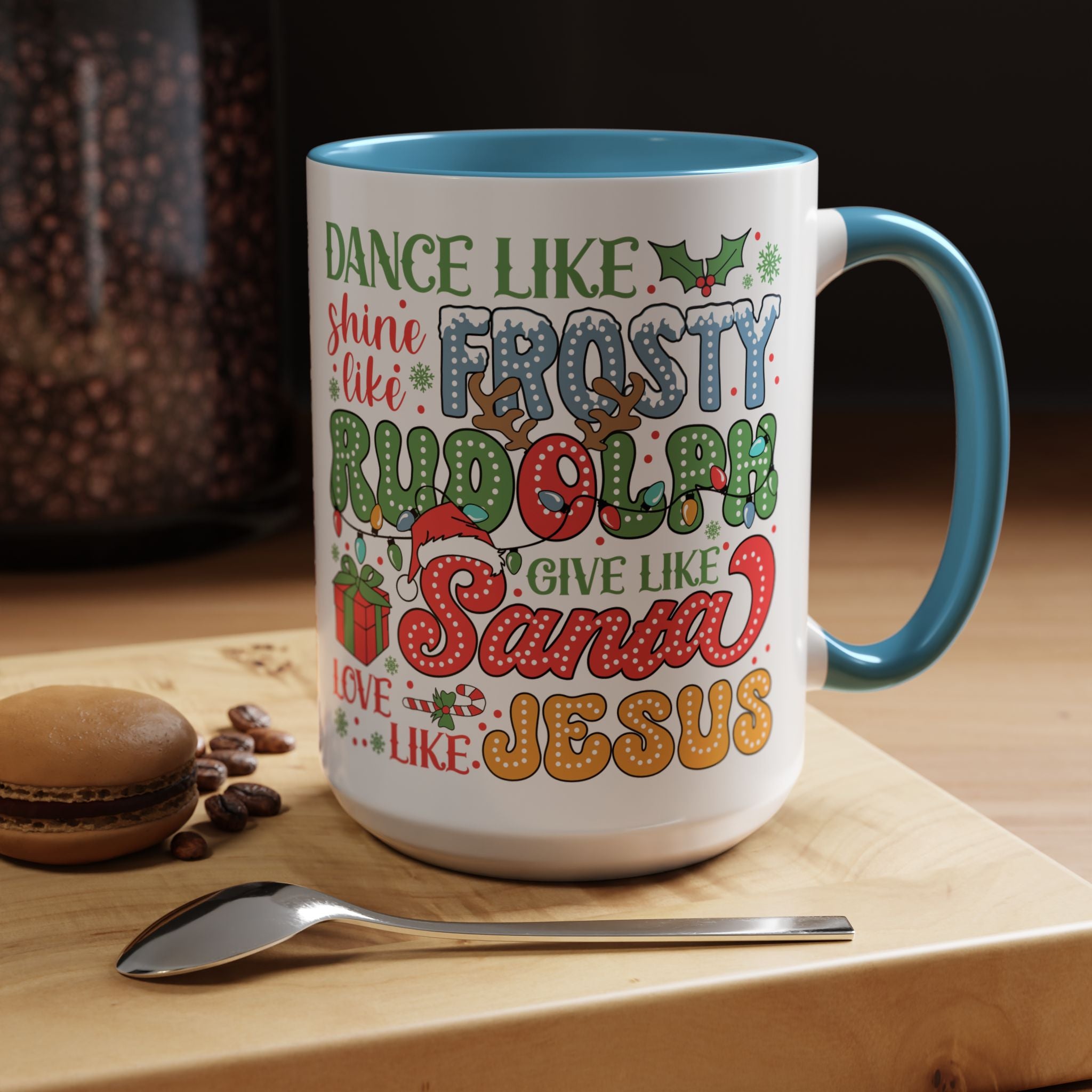 Festive Accent Coffee Mug - Holiday Cheer with Santa & Friends Design