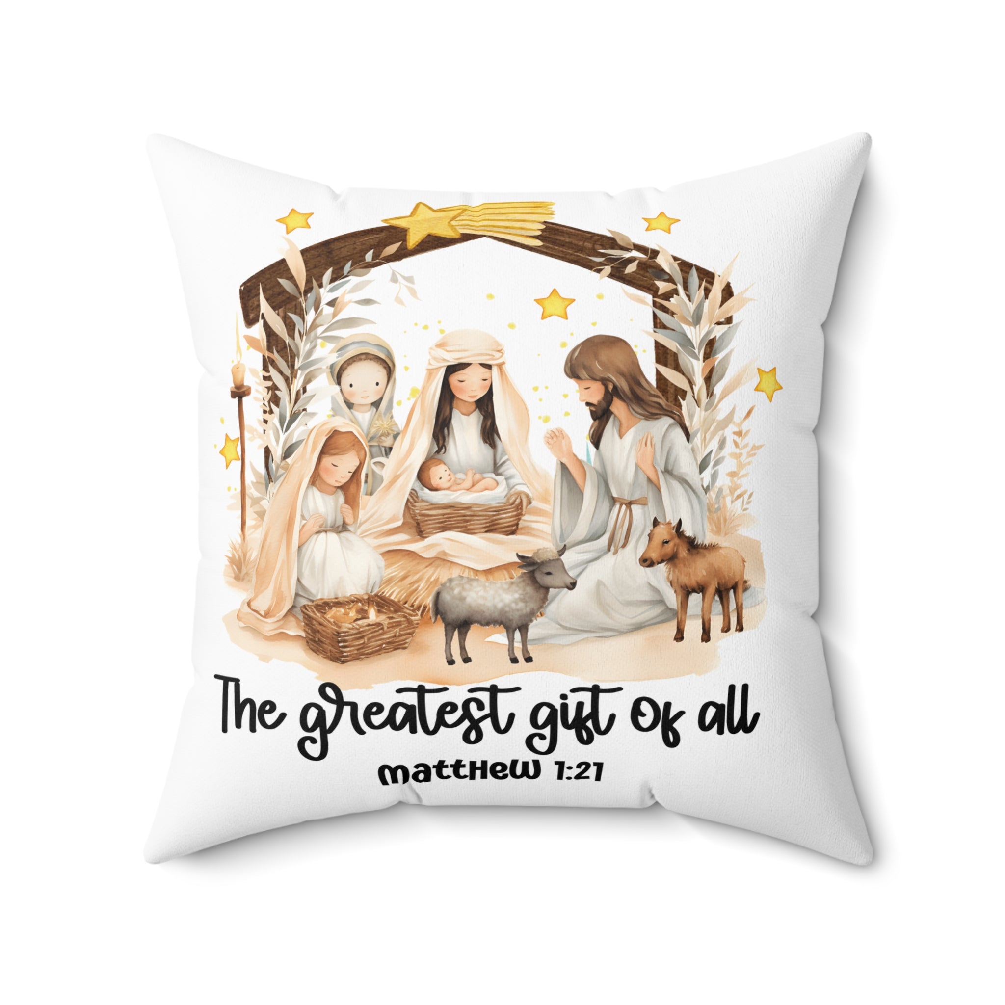 The Greatest Gift of All Nativity Square Pillow | Cozy Christmas Decor